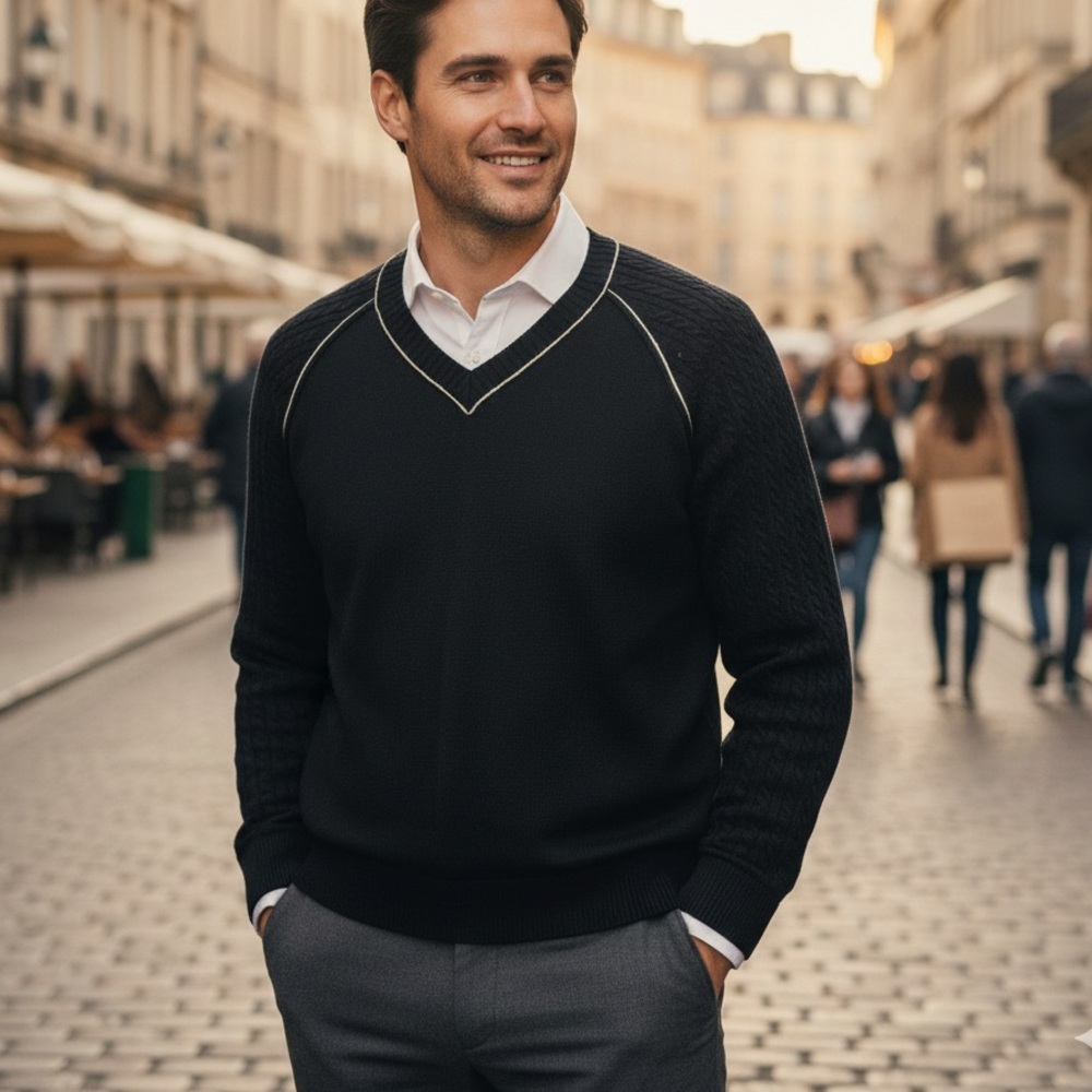 Hugo Boss Men's Black Wool Pullover with openwork knit Size Large